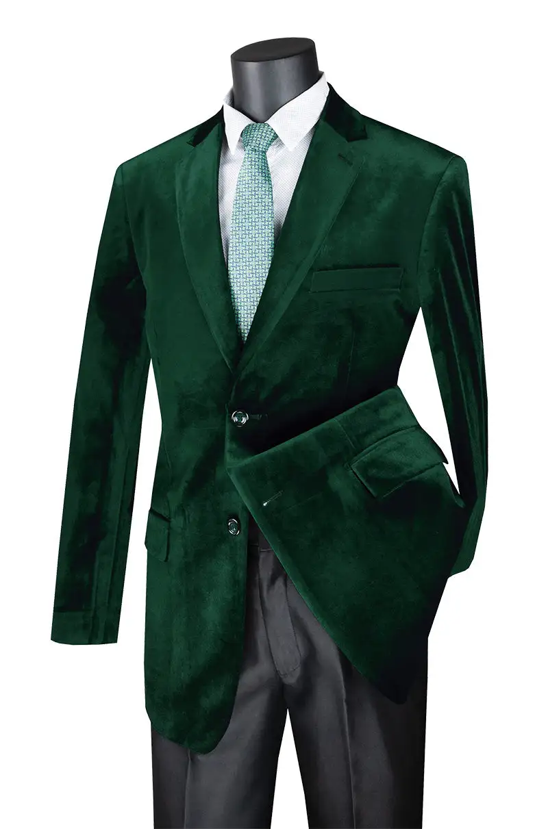 Emerald Regular Fit Velvet Single Breasted Notch Lapel Side Vents Jacket