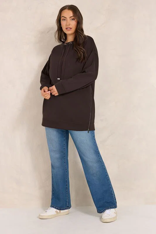 Chocolate Brown Luxe Zip Detail Sweatshirt detail 1