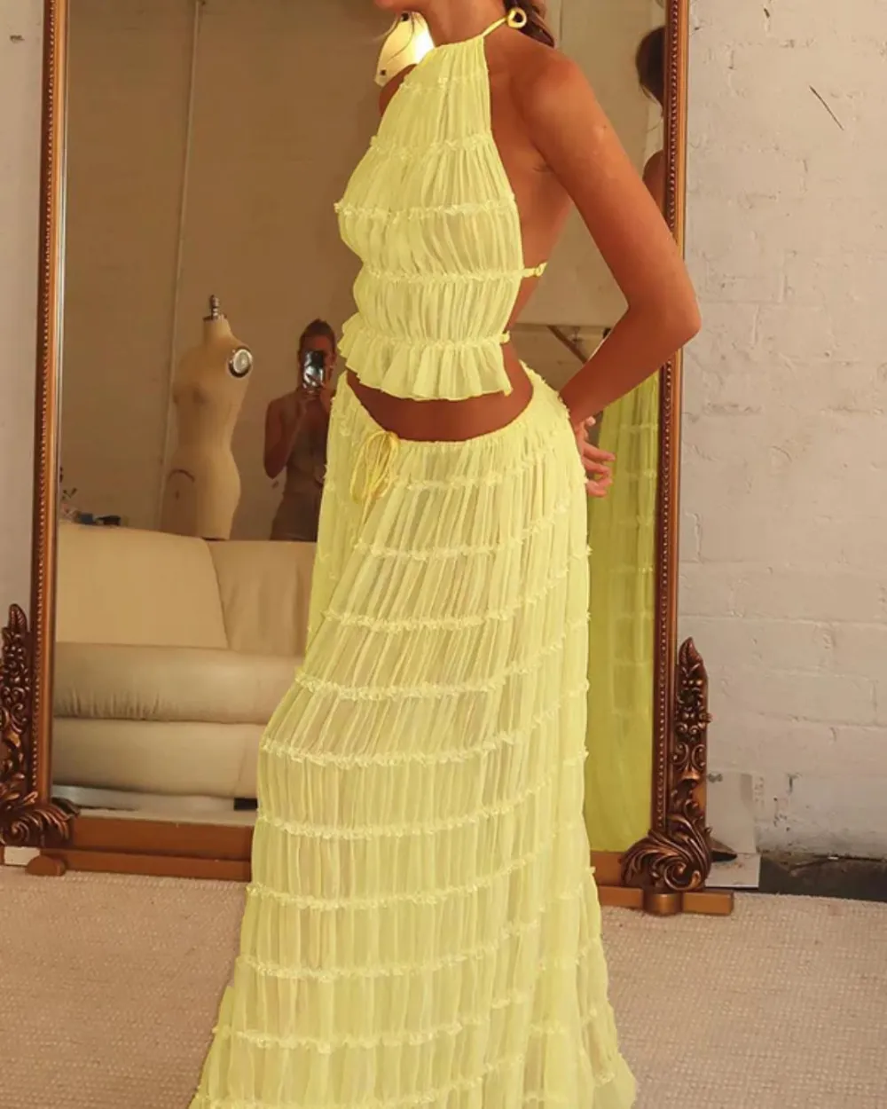 Pleated Back Halter Tank Set