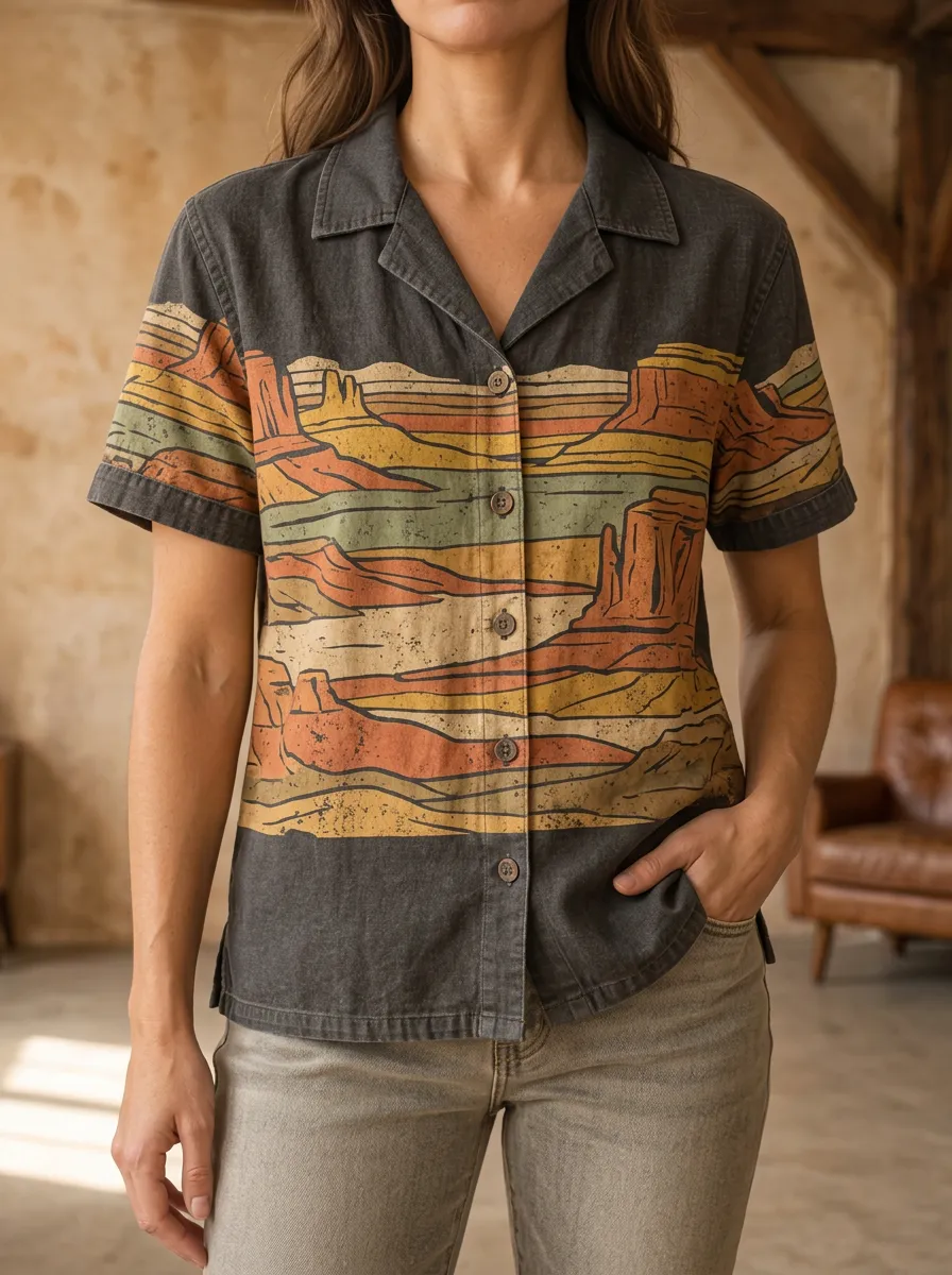Women's Desert Landscape Retro Canyon Printed Shirt