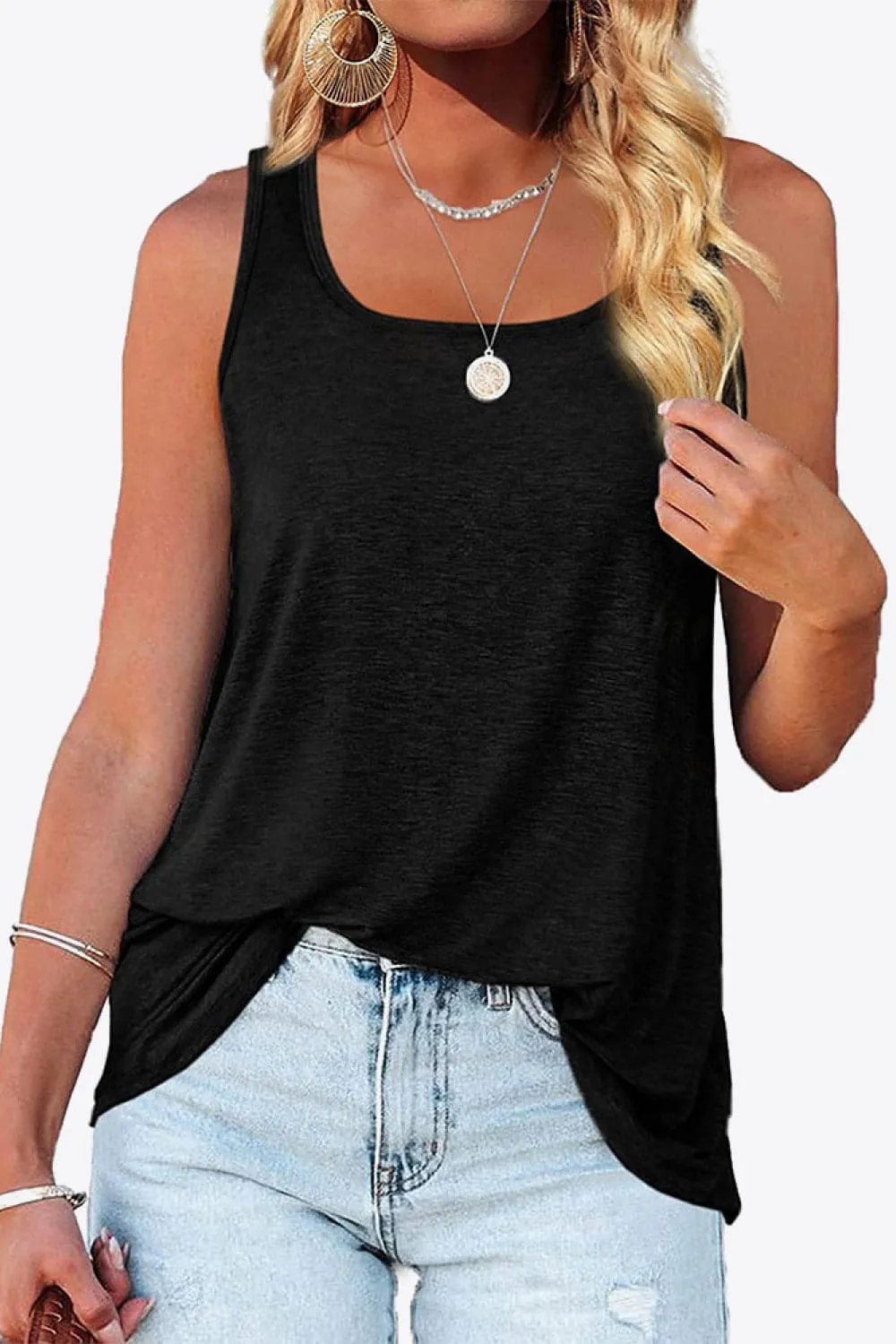 Curved Hem Square Neck Tank Top