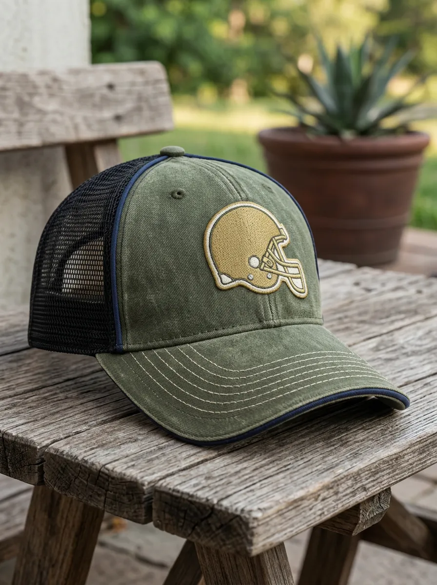 Men's Stadium Football Fan Gold Helmet Embroidered Mesh Trucker Cap