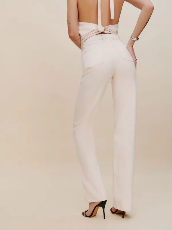 High Rise Button Fly Straight Jeans