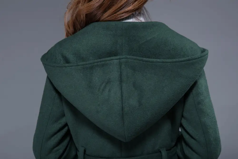 Wool Blend Oversized Hooded Double Breasted Belted Coat
