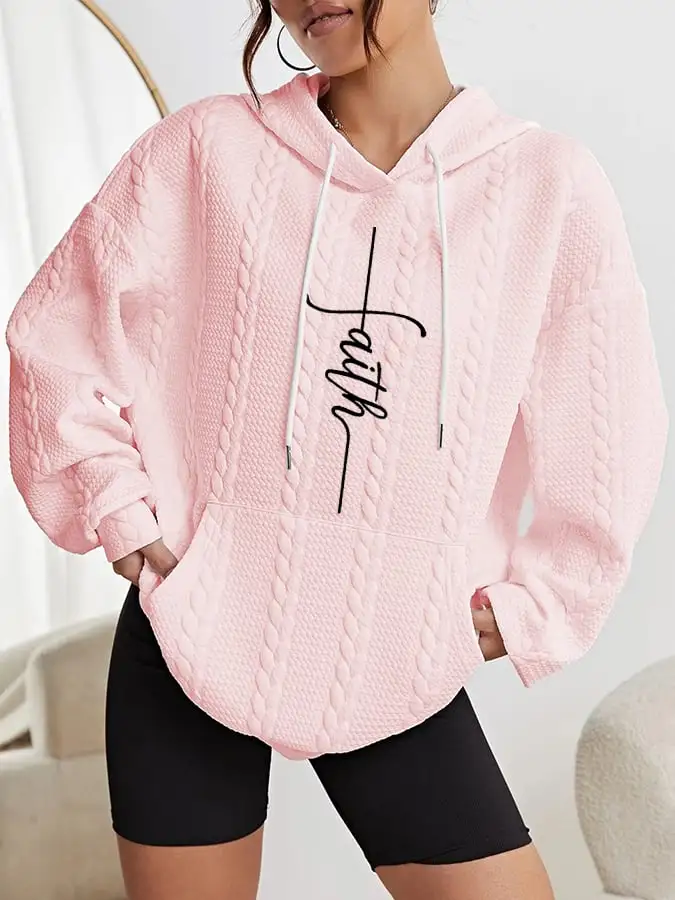 Women's Faith Jesus Has My Back Printed Casual Cable Hoodie