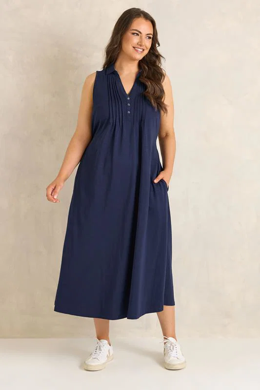 Navy Blue Henley Maxi Dress detail 1