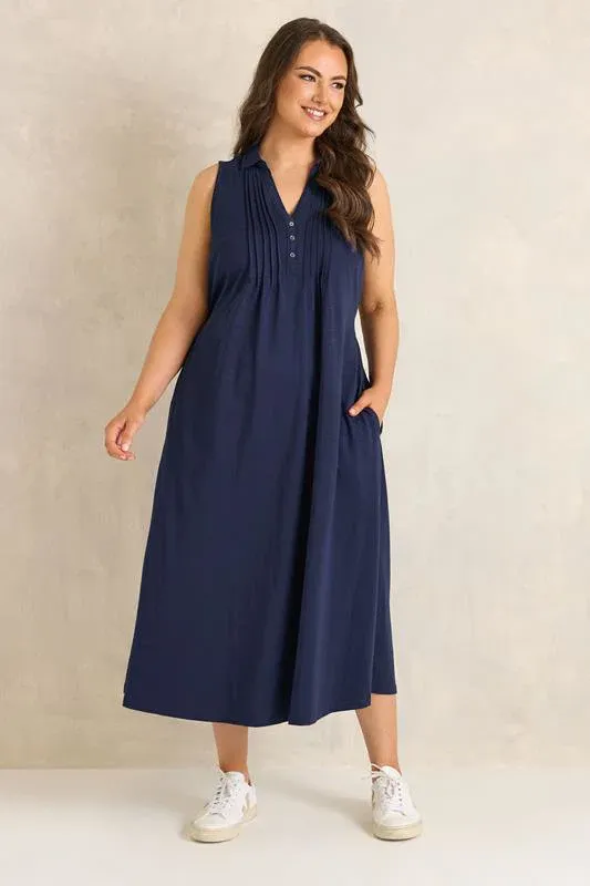 Navy Blue Henley Maxi Dress