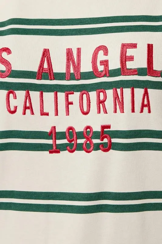 Ivory White & Green Stripe 'Los Angeles' Sweatshirt