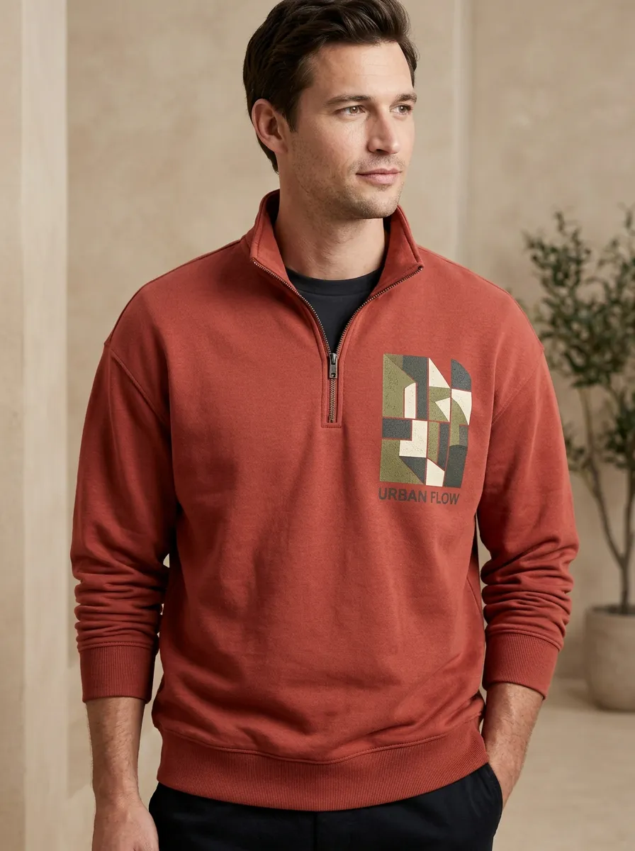 Casual Profile Half-Zip Geometric Men's Half-Zip Sweatshirt