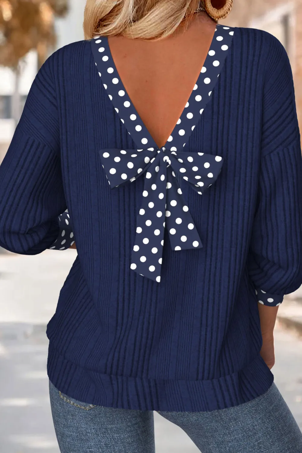 Dirty Blue Polka Dot Trimmed Top