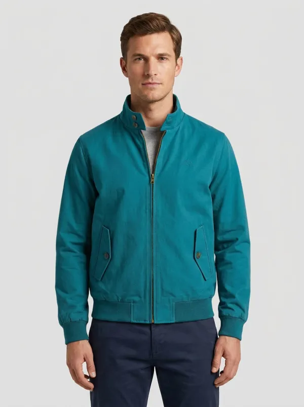Men's Casual Olive Green Stand Collar Zip-Up Bomber Jacket