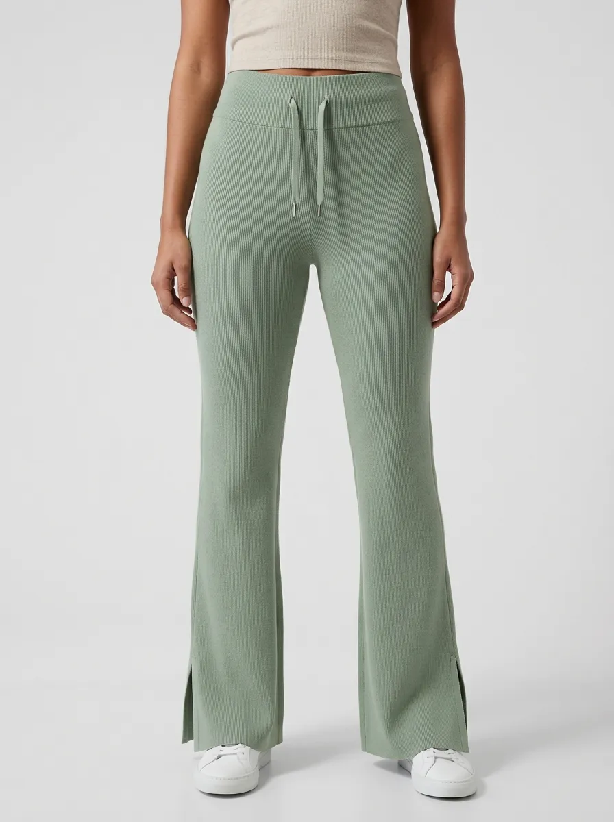 Women's Classic Flared Ribbed Drawstring Sport Pants