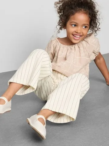 1.5-9yrs | Pinstripe Wide Leg Jeans