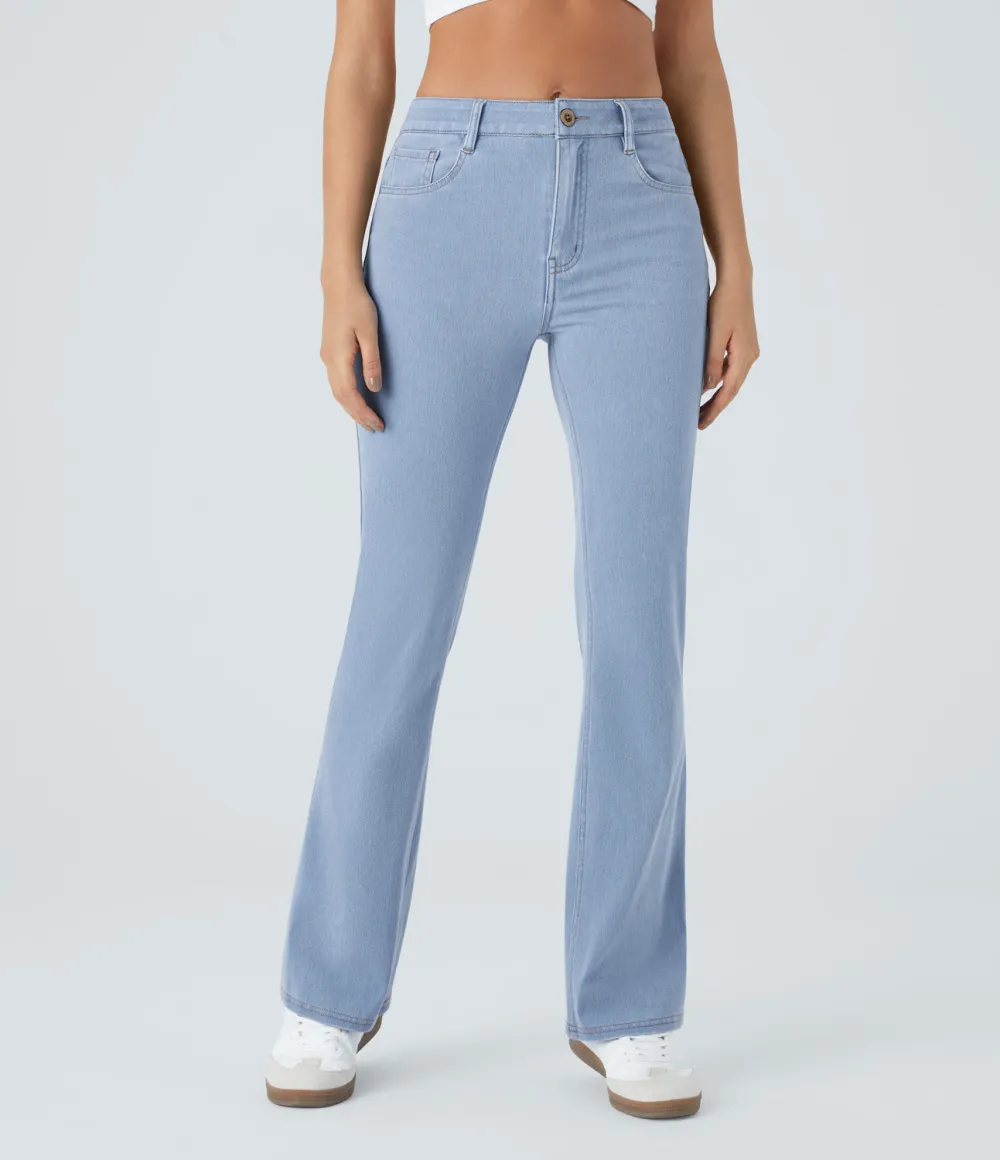 Magic Mid Rise Button Pockets Stretchy Knit Casual Bootcut Jeans