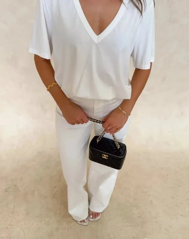 White V-Neck Tee