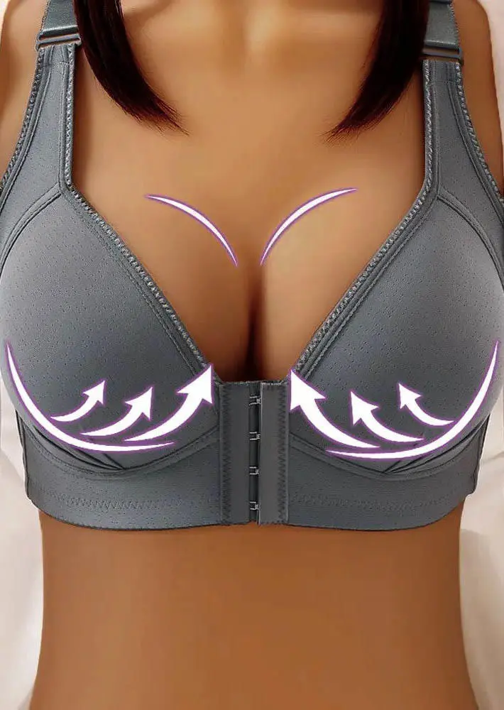 Front Button Breast Lifting Bra - Dark Grey