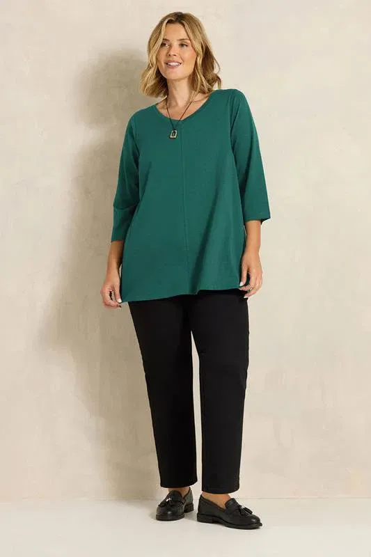 Teal Green Cotton V-Neck Top