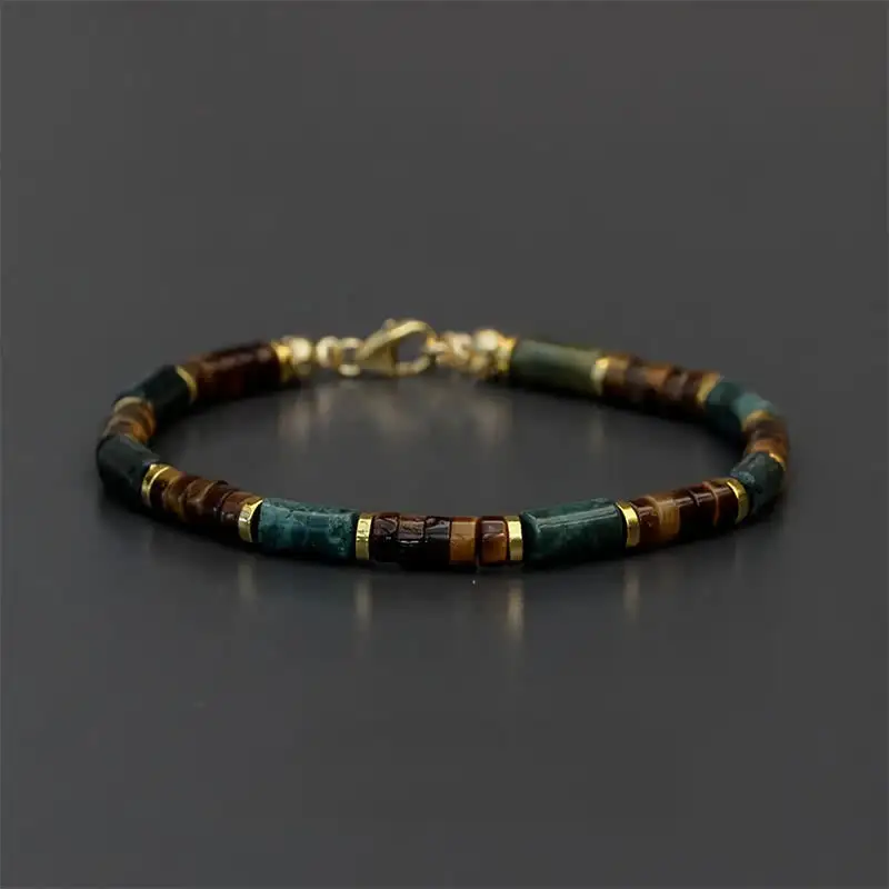 Lapis Lazuli Agate Tiger Eye Cylindrical Bead Bracelet