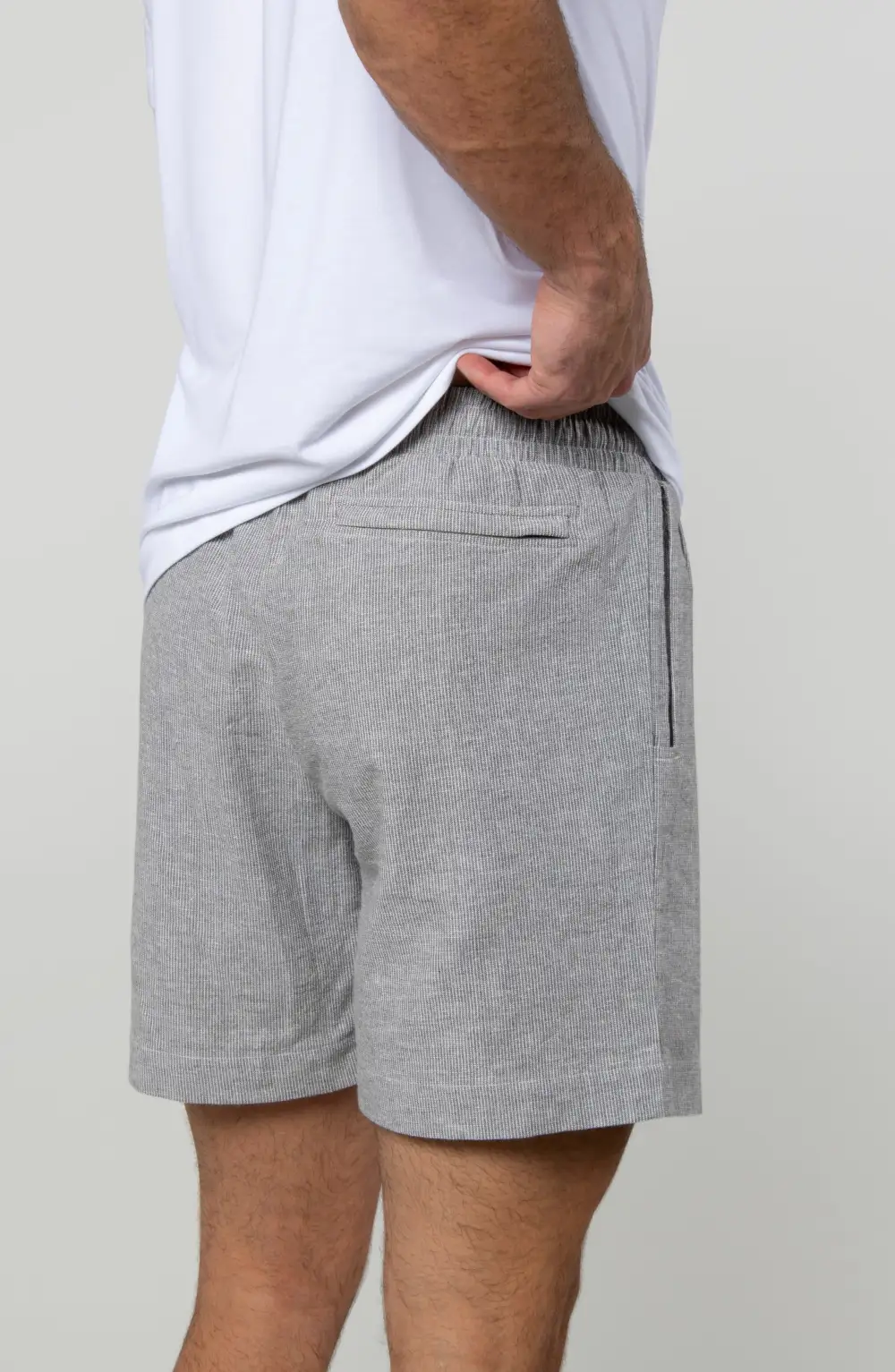 Men's Striped Cotton Linen Patch Pocket Shorts