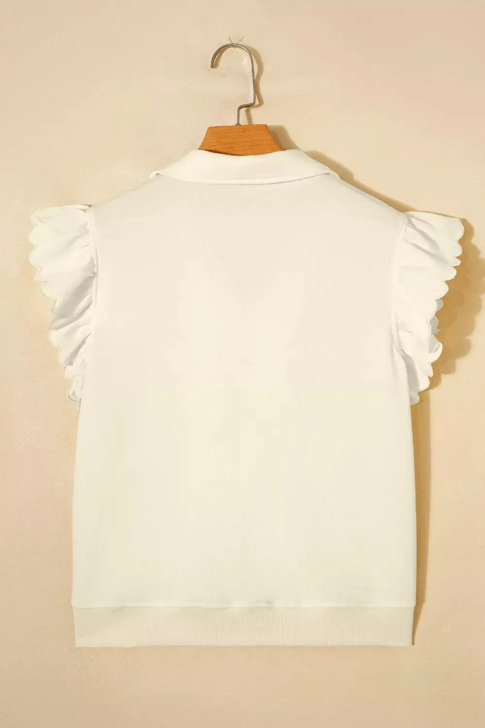Zipped up Collared Ruffled Short Sleeve Blouse