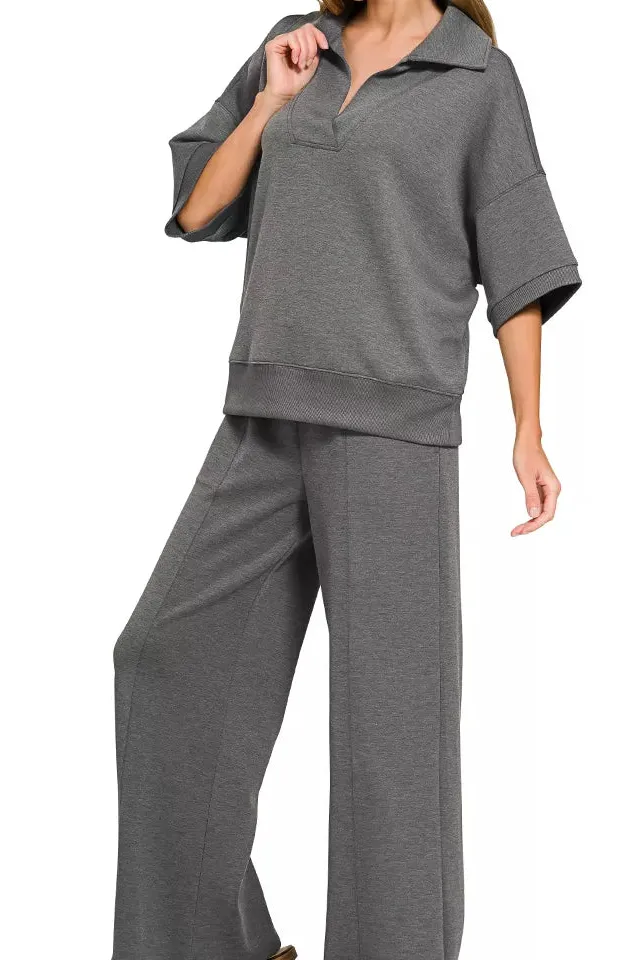 Scuba Collared Short Sleeve Pullover & Center Seam Pants