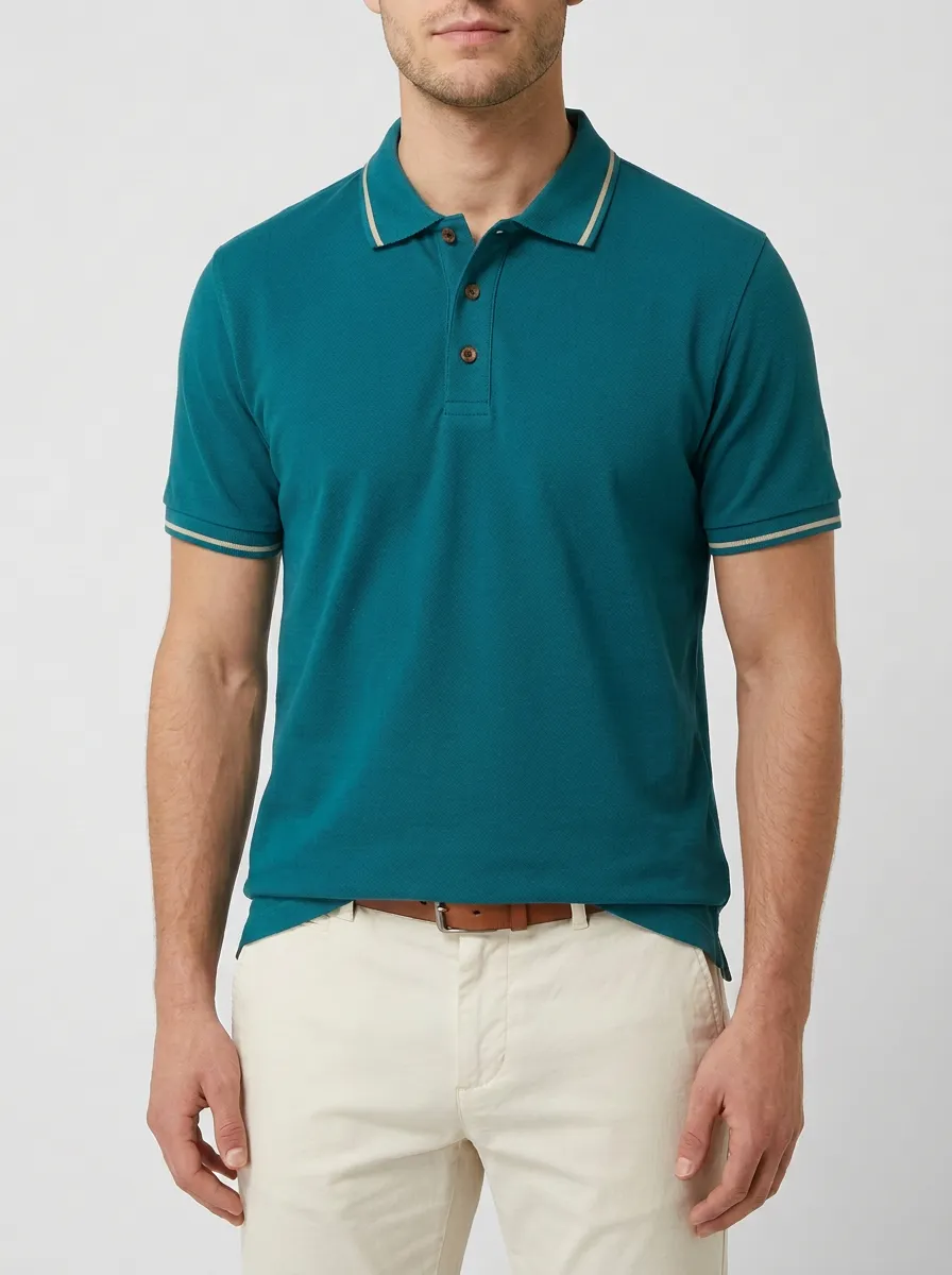 Men's Casual Green Contrast Trim Polo Shirt