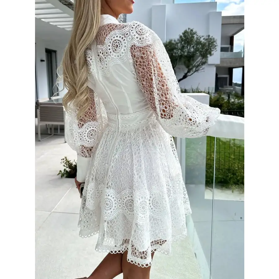 Lace Lantern Sleeve Mini Dress