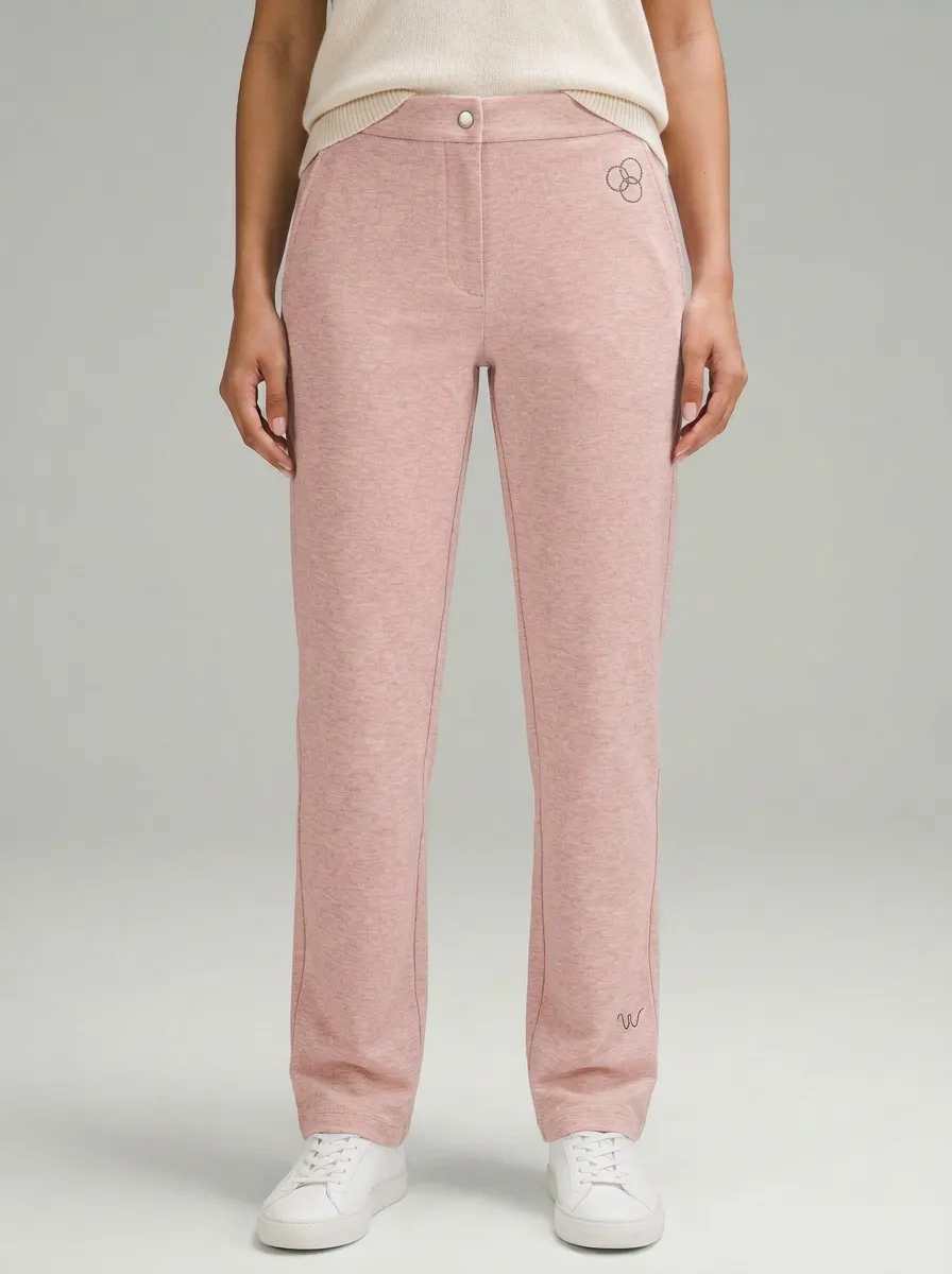Women's Minimalist Geometric Logo Printed Mid-Rise Straight Leg Pants