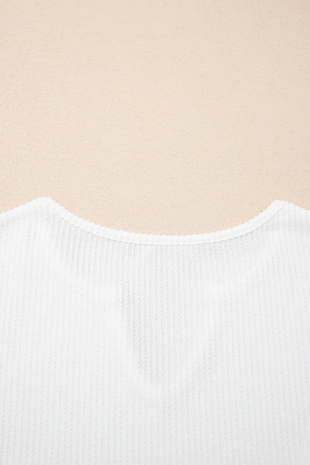 White Spiral Ribbed Raw Seam Top