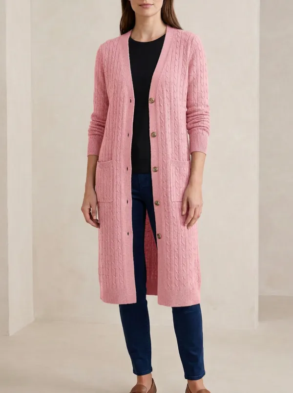 Women's Classic Cable Knit Button Detail Knit Cardigan