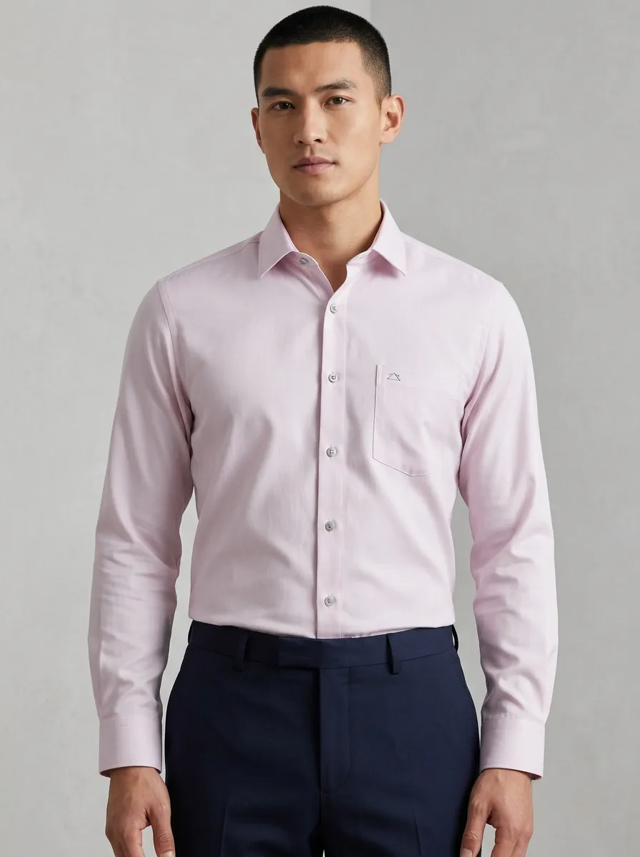 Men's Non-Iron Cotton  Logo Embroidered Dress Shirt