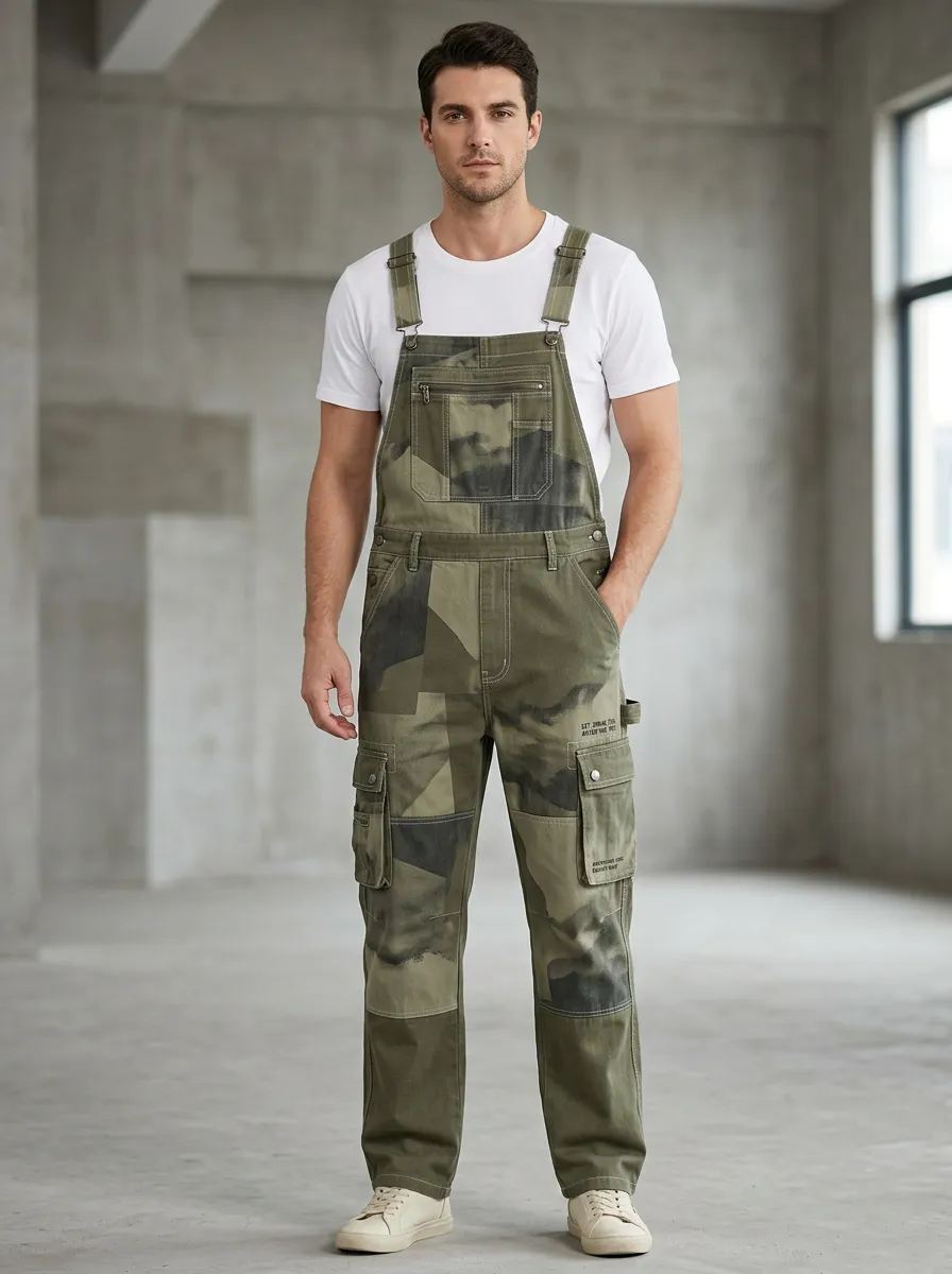 Camo Patchwork Utility Overalls