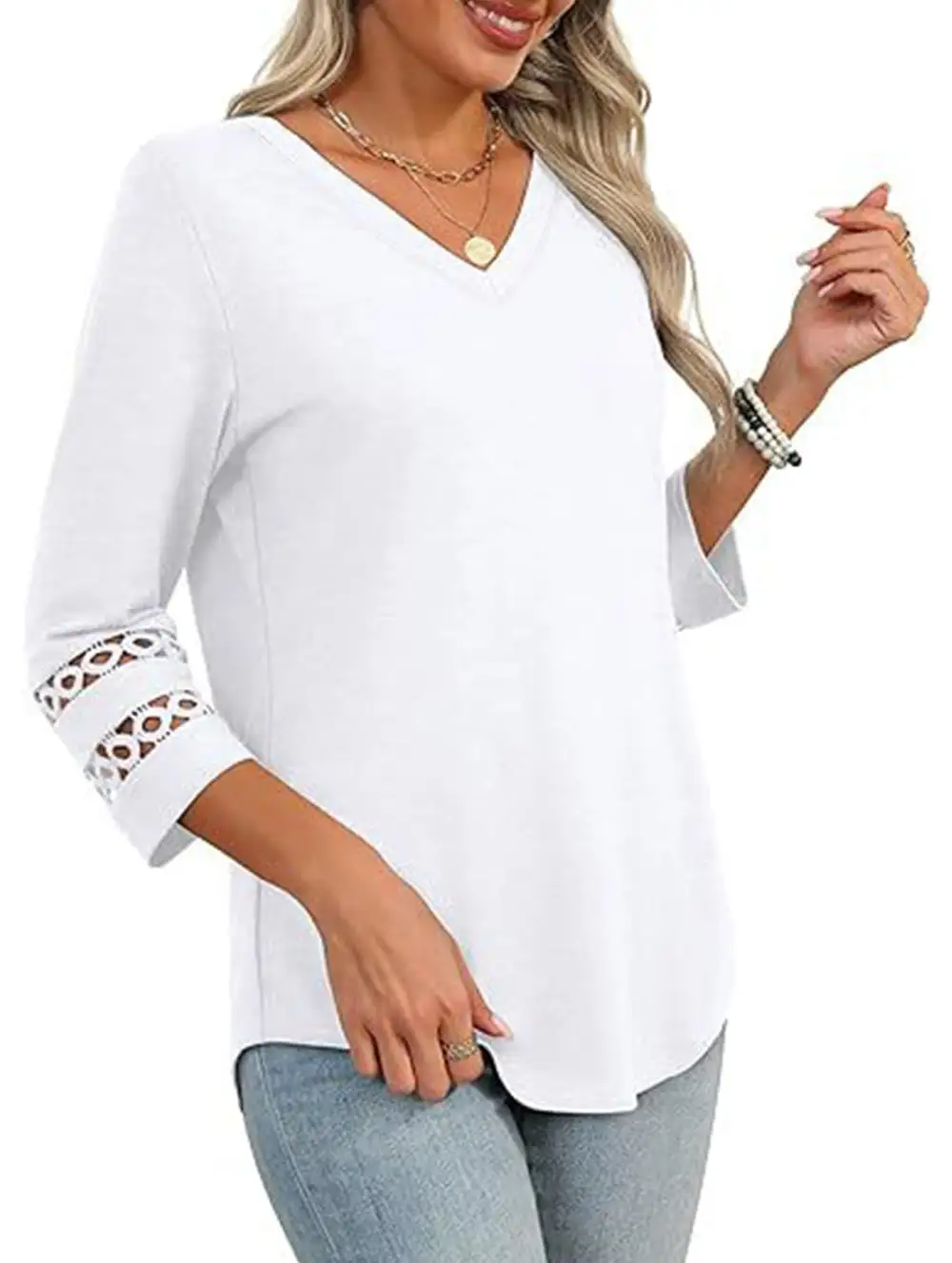 V-Neck Lace Trim Top