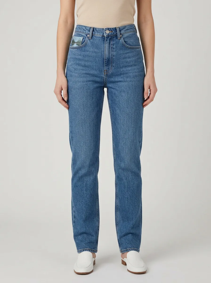 Women's Forest Landscape Graphic Coin-Pocket High-Rise Straight-Leg Jeans