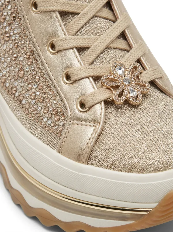 Floral Lace-Up High-Top Women's Rhinestone Platform Shoes