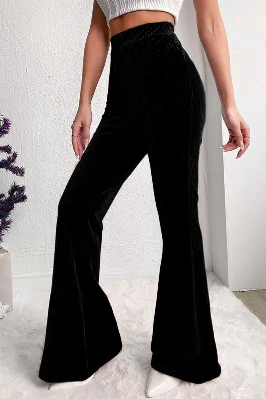 Solid High Waist Corduroy Flare Pants