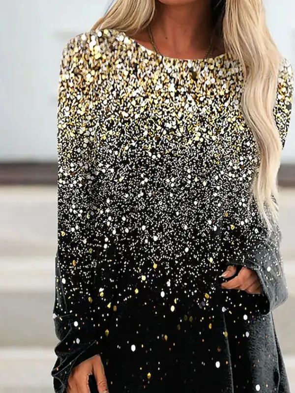 Crew Neck Long Sleeve Abstract Regular Micro-Elasticity Loose Shirt For Women