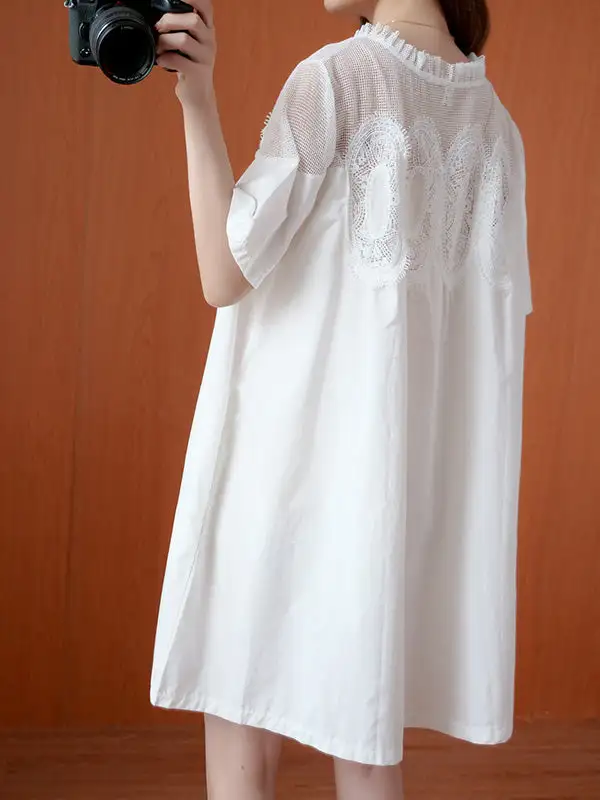 Original Solid Lace Split Side Short Sleeve A Line Mini Dress