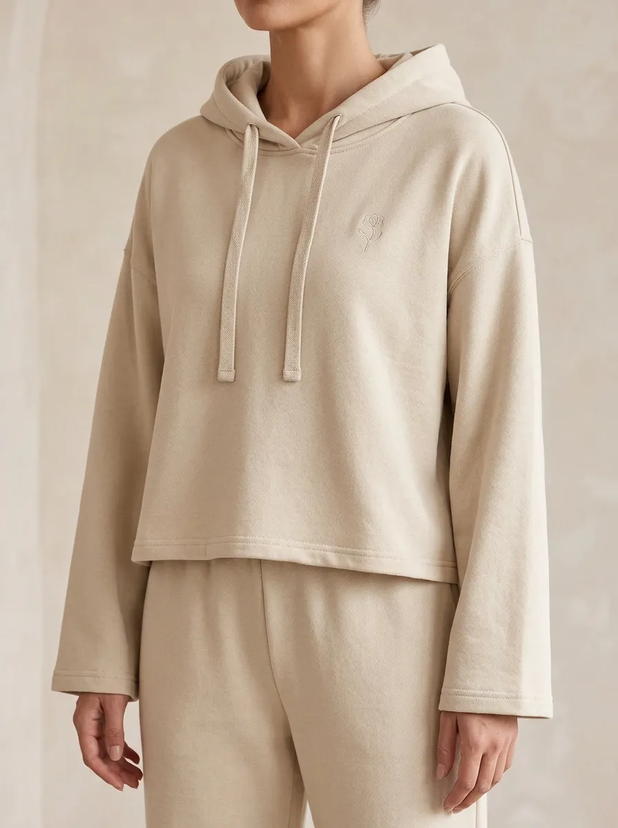 Women's Minimalist Aesthetic Rose Embroidered Printed Hoodie
