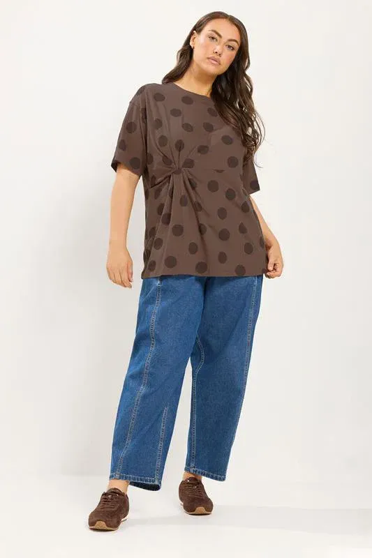 Brown Polka Dot Twist Front T-Shirt