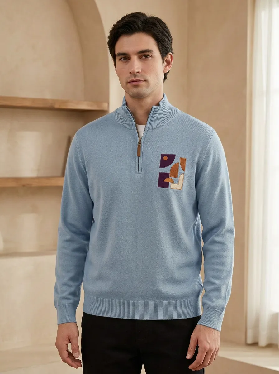 Casual Style Half-Zip Geometric Abstract Men's Half-Zip Sweatshirt