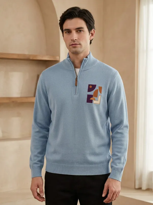 Casual Style Half-Zip Geometric Abstract Men's Half-Zip Sweatshirt