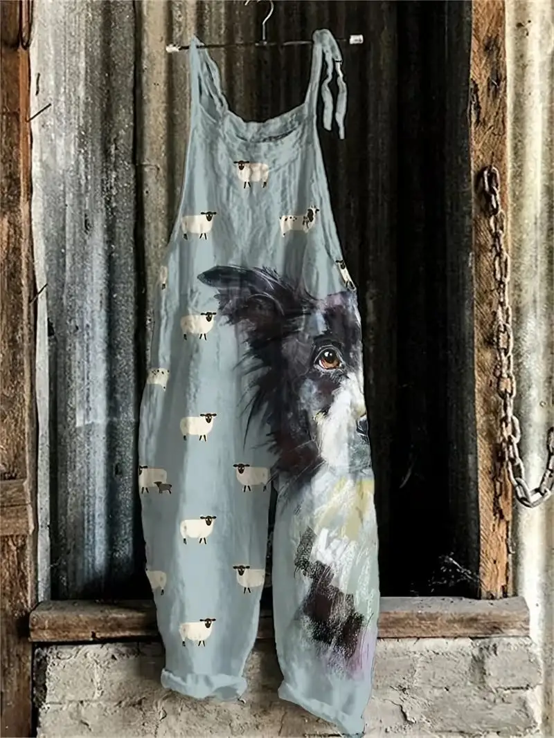 Women' Fun Print Wide-Leg Suspender Overalls