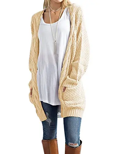 Traleubie Women's Open Front Long Sleeve Boho Boyfriend Knit Chunky Cardigan Sweater