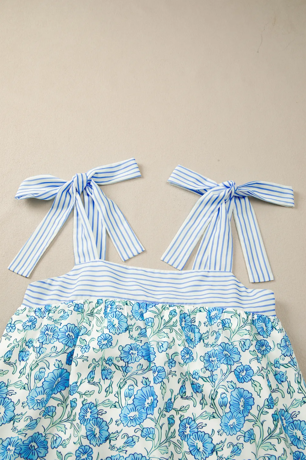 Blue Floral Bow Strap Mini Dress