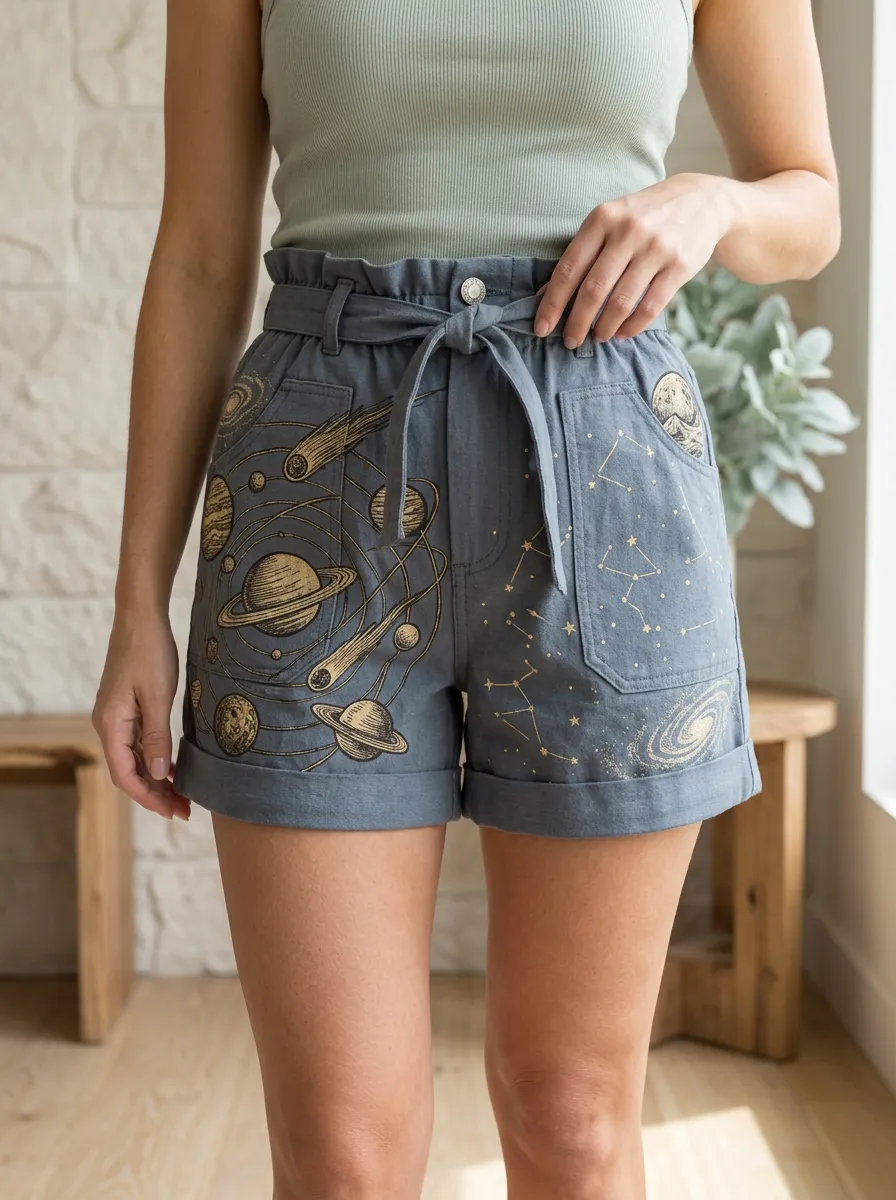 Women's Astronomy Lover Solar System Constellation Printed Shorts
