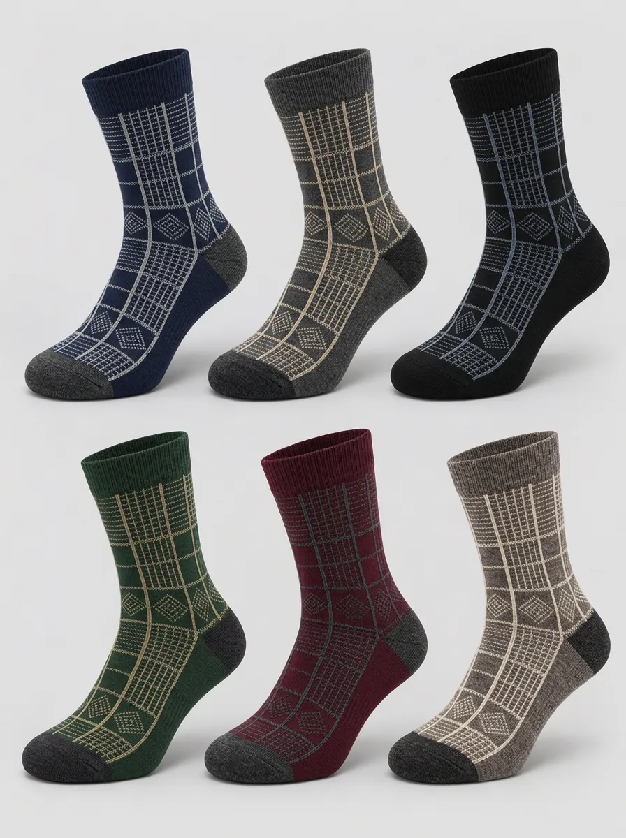 Men's Plaid Geometric Crew Socks 6-Pack