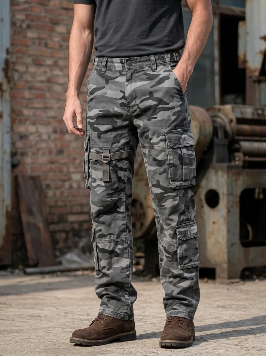 Men's Utility Urban Camo Multi-Pocket Straight Leg Cargo Pants