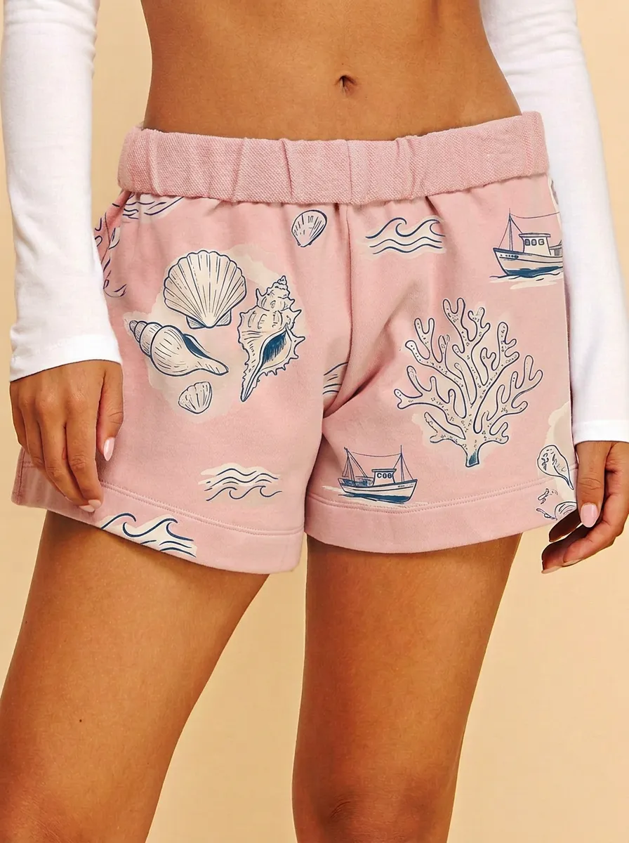 Women's Coastal Nautical Seashell Boat Graphic Shorts