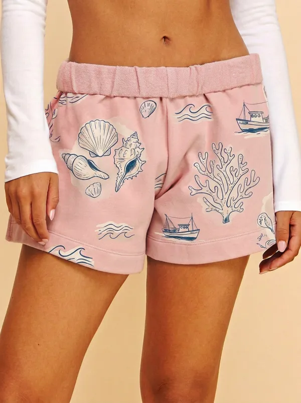 Women's Coastal Nautical Seashell Boat Graphic Shorts